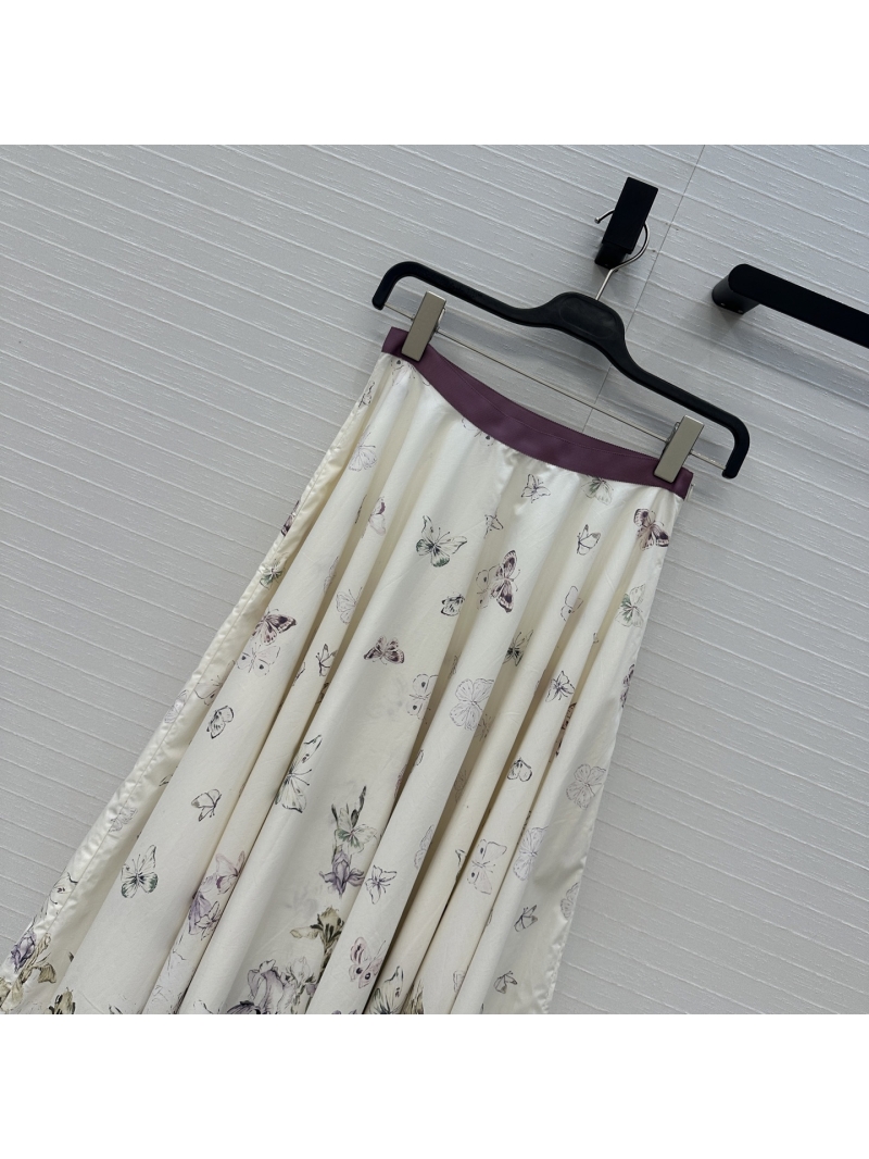 Dior Exquisite Imported Cotton Butterfly Iris A-Cut Midi Skirt in Light Print