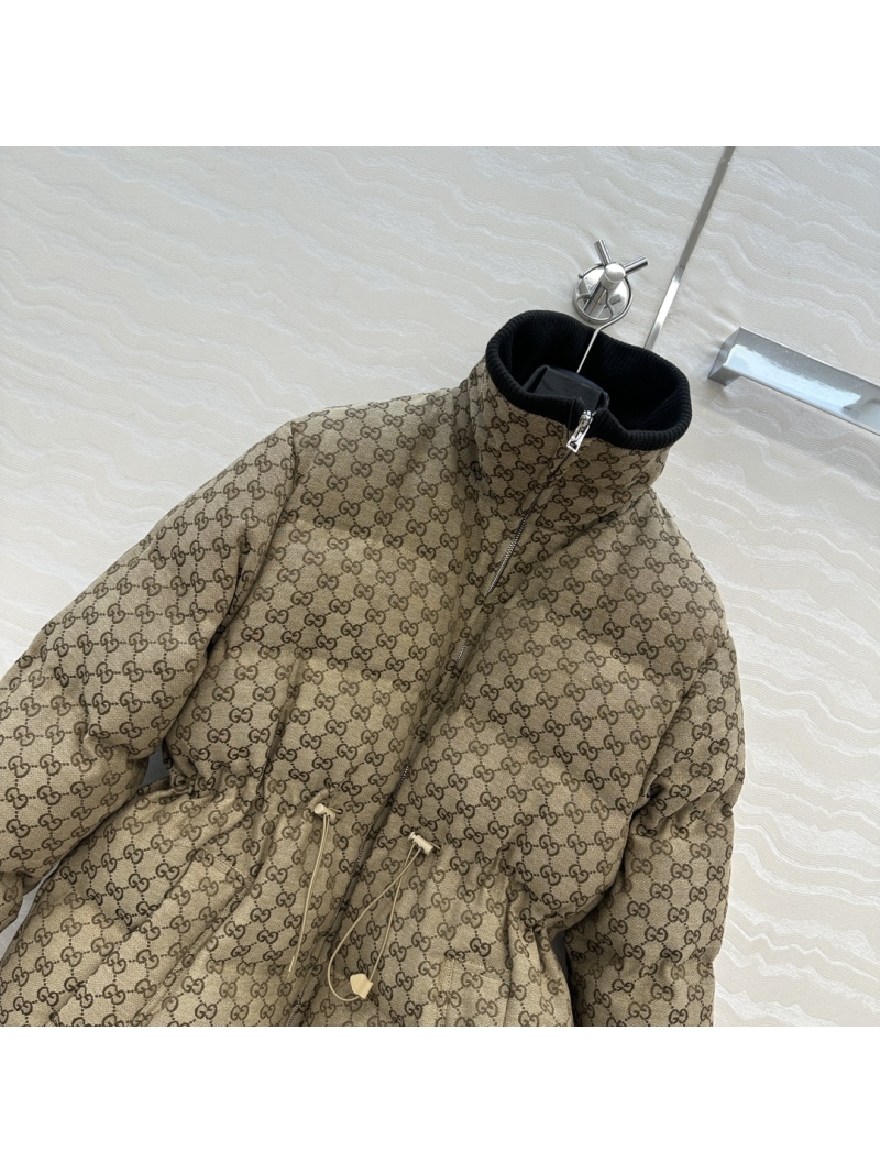 Gucci GG Monogram Puffer Jacket with Jacquard Canvas and Adjustable Waist