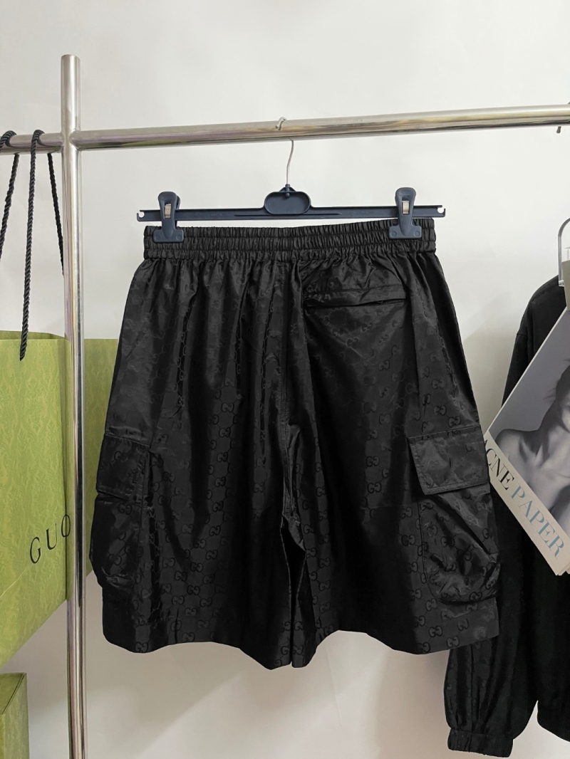Gucci Black GG Monogram Cargo Shorts - Elastic Waist, Technical Nylon, All-Over Jacquard