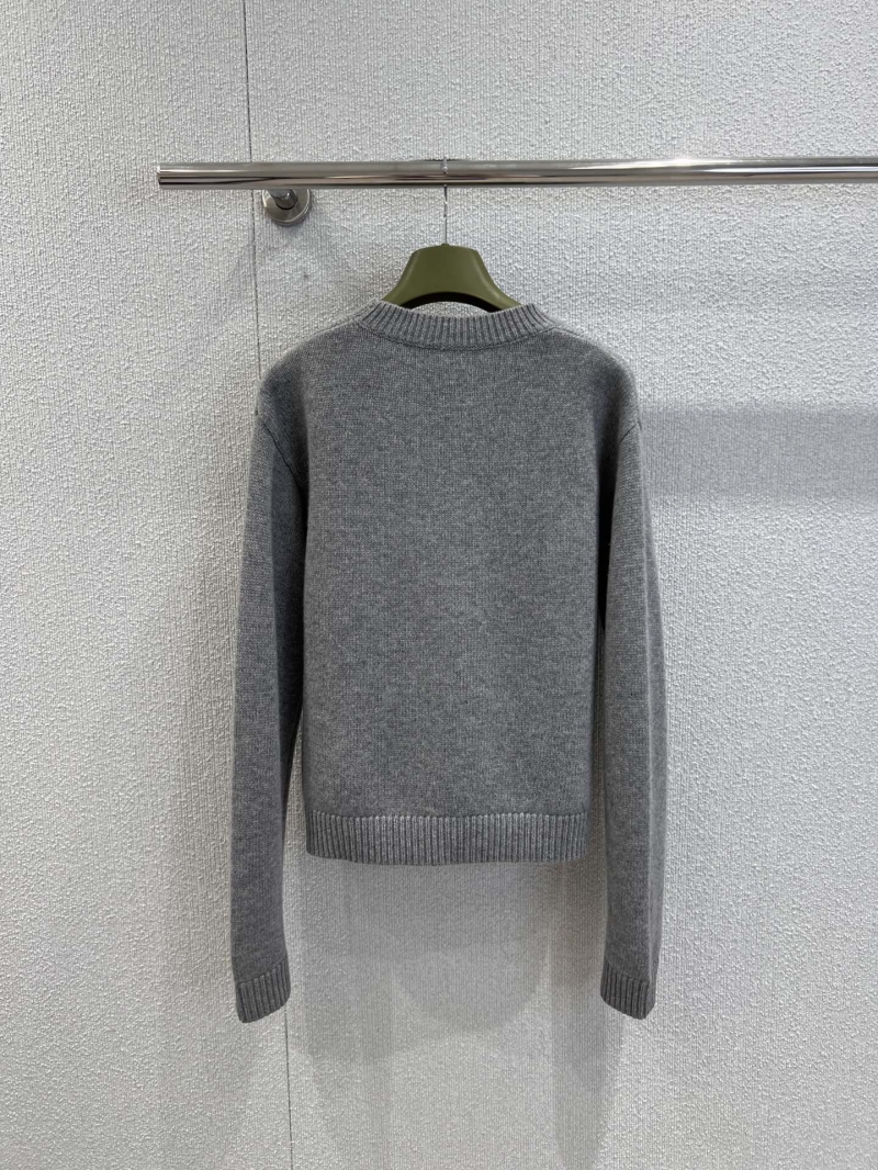 Gucci Signature Wool Knit Sweater | Elevated Relaxed Fit, Medium Gray with Neon Yellow Logo