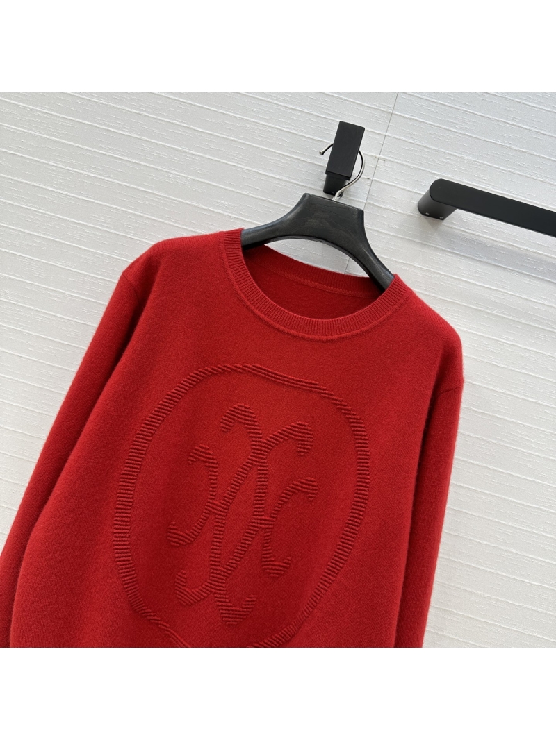 Hermes Exquisite Cashmere Knit Pullover | Festive Red Signature Logo Jacquard Sweater