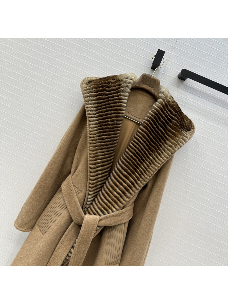 Loro Piana Handcrafted Long Hooded Coat in Wool & Cashmere with Genuine Leather Accents