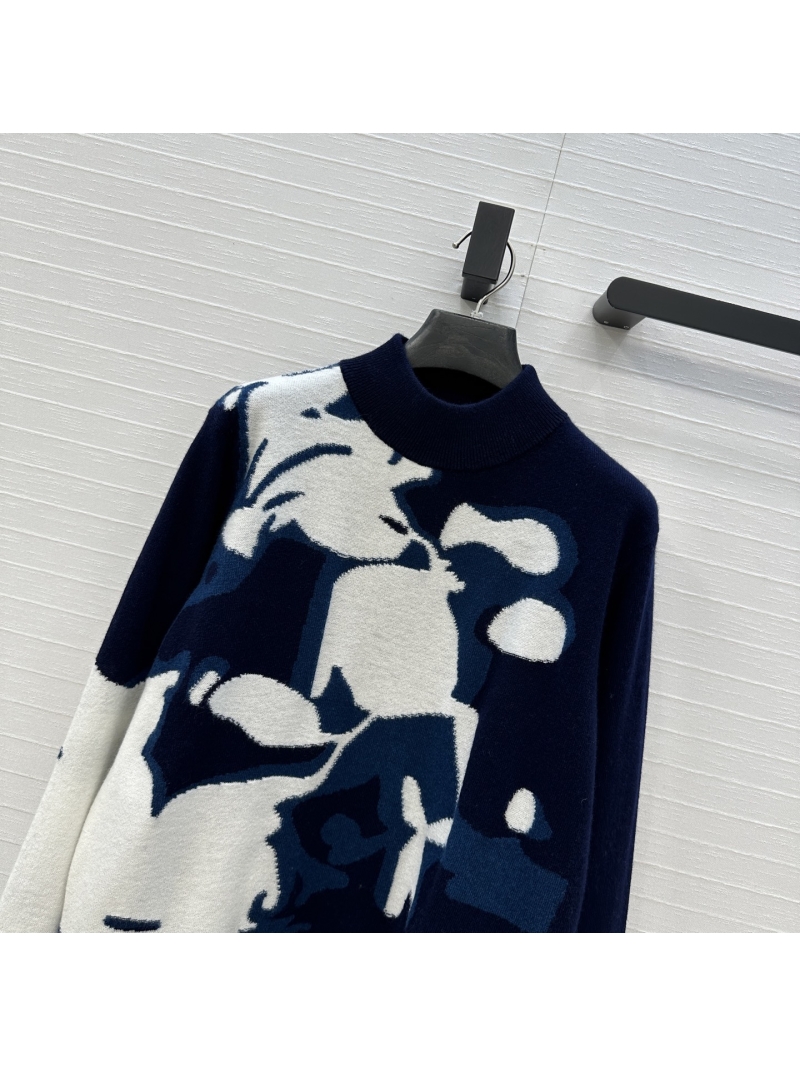 Loro Piana High-Neck Cashmere Sweater: Abstract Floral Jacquard, Timeless Old Money Elegance