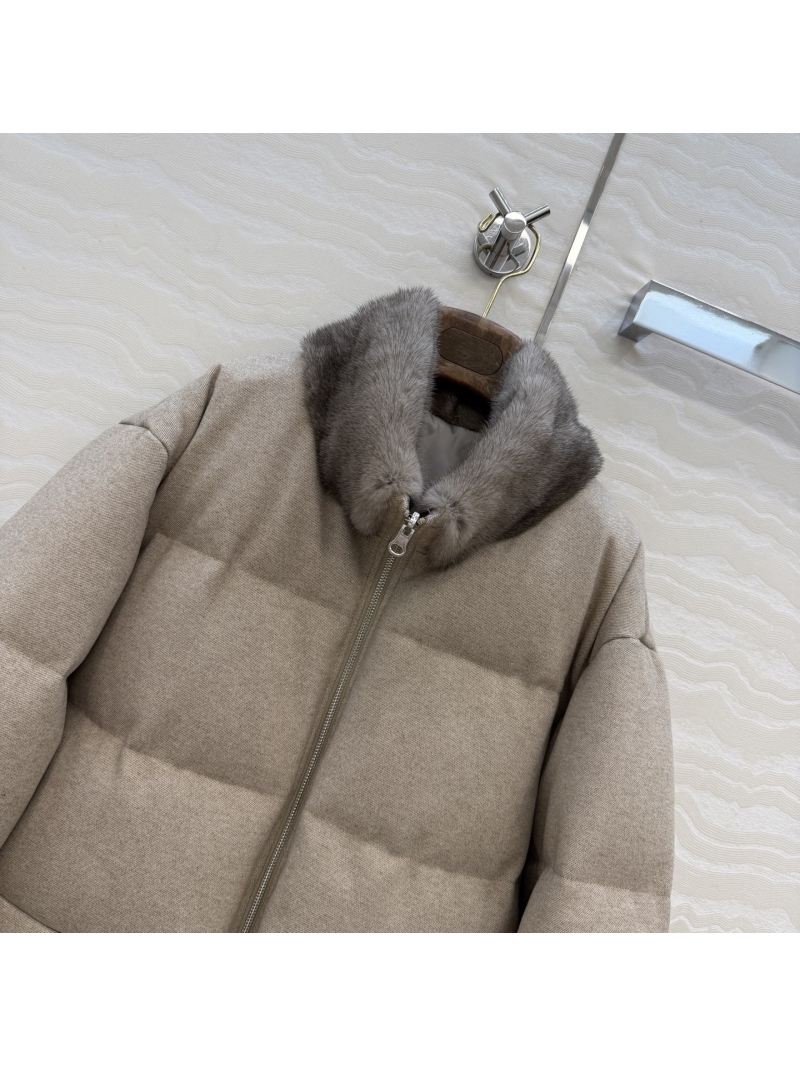 Loro Piana Reversible White Goose Down Jacket with Finnish Saga Mink Fur Collar