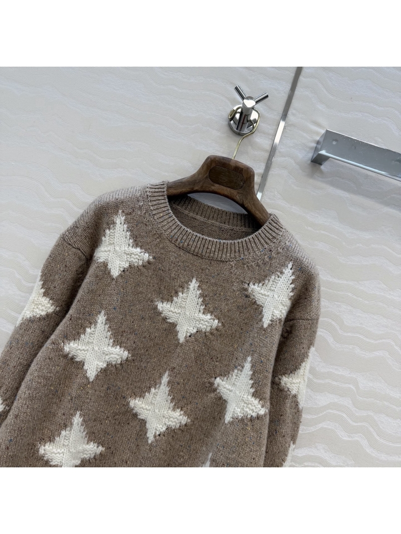 Loro Piana Sumptuous 70% Cashmere-Wool Star Jacquard Sweater (Taupe)