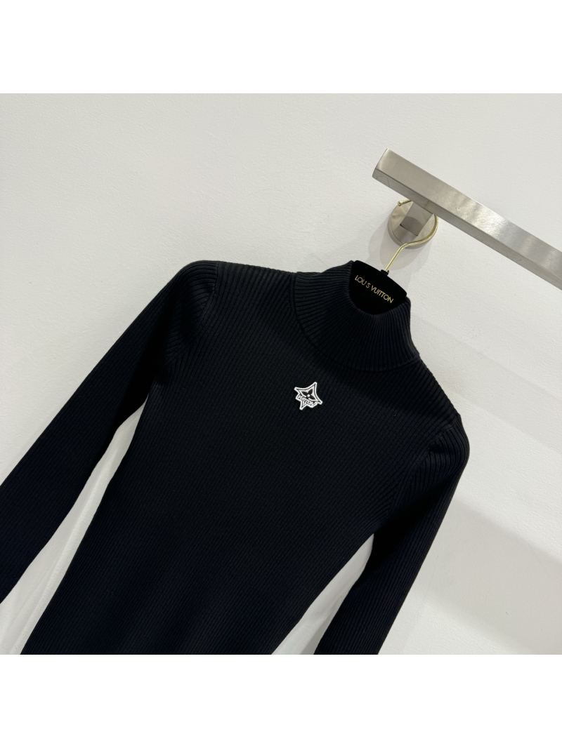 Louis Vuitton Black Ribbed Turtleneck Sweater with Embroidered Logo - Elegant, Form-Fitting, and Luxurious