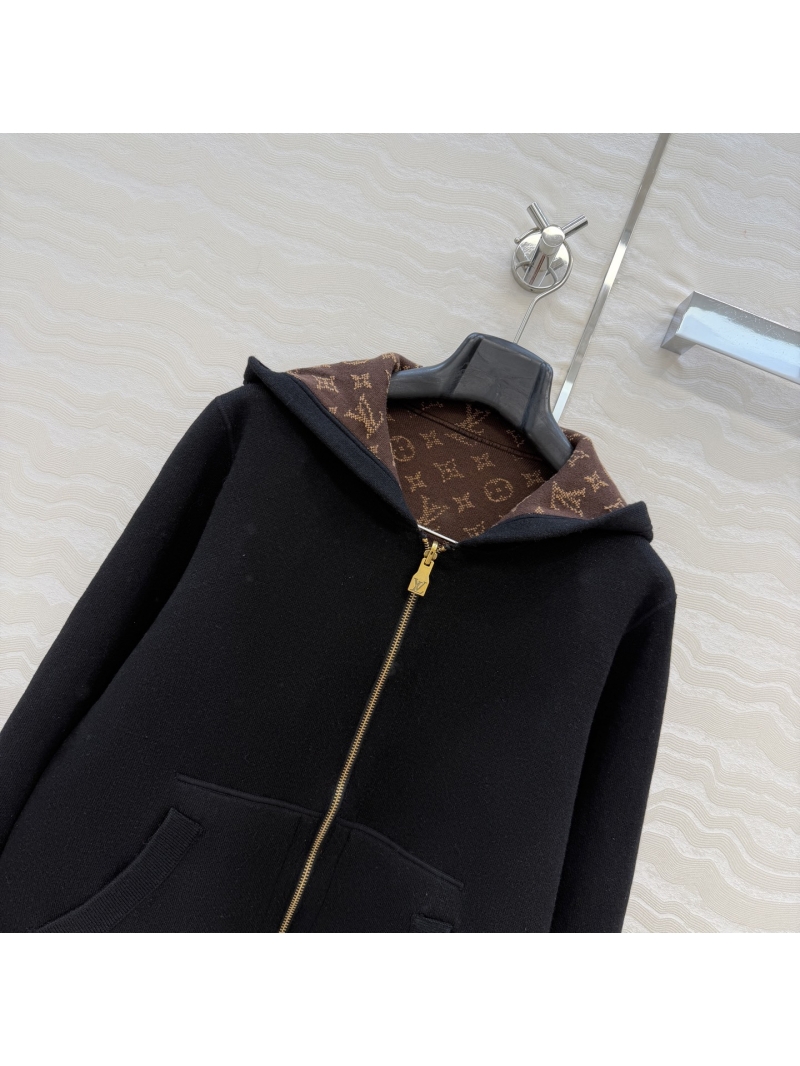 Louis Vuitton Reversible Monogram Hooded Jacket – Imported Wool, American Collegiate Style, Custom Gold-Tone Hardware