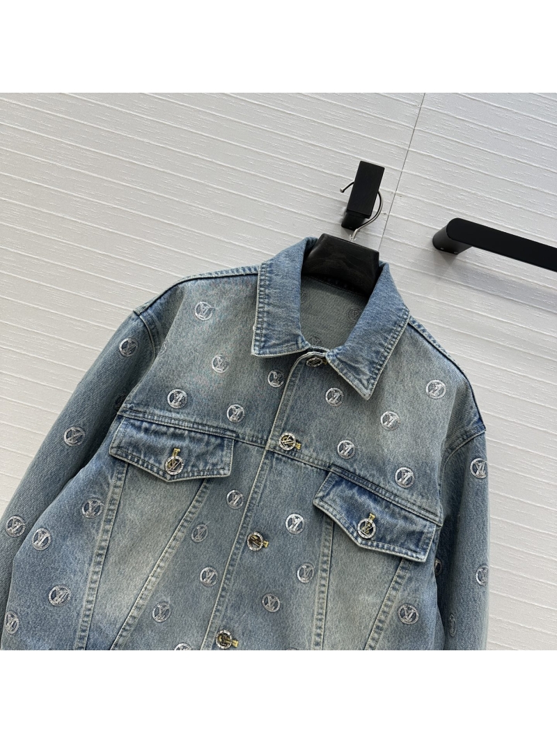 Louis Vuitton Ski Collection Denim Jacket with Coin Bead Embroidery – Vintage Washed, Embroidered Monogram, Slim Fit