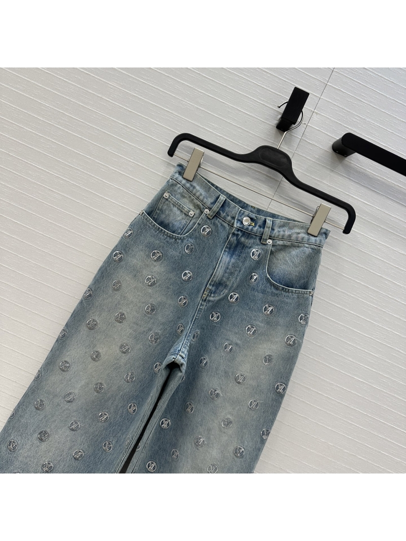 Louis Vuitton Embroidered Monogram Denim Trousers – Ski Collection Inspired, Vintage Enzyme-Washed, Mid-Rise Straight Leg