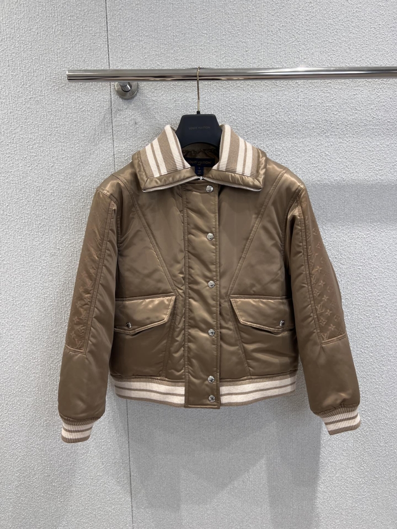Louis Vuitton 25FW Bomber Jacket, Satin Monogram Striped Pilot Cotton Coat | Muted Brown, Silver Hardware, Lightweight Warmth