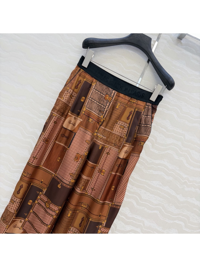 Louis Vuitton Opulent 100% Silk Twill Straight Trousers | Signature Monogram Trunk Print