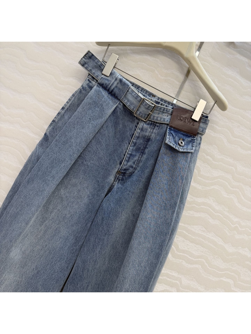 Loewe Custom Twill Cotton Wide-Leg Jeans with Enzyme Wash and Logo Leather Tab