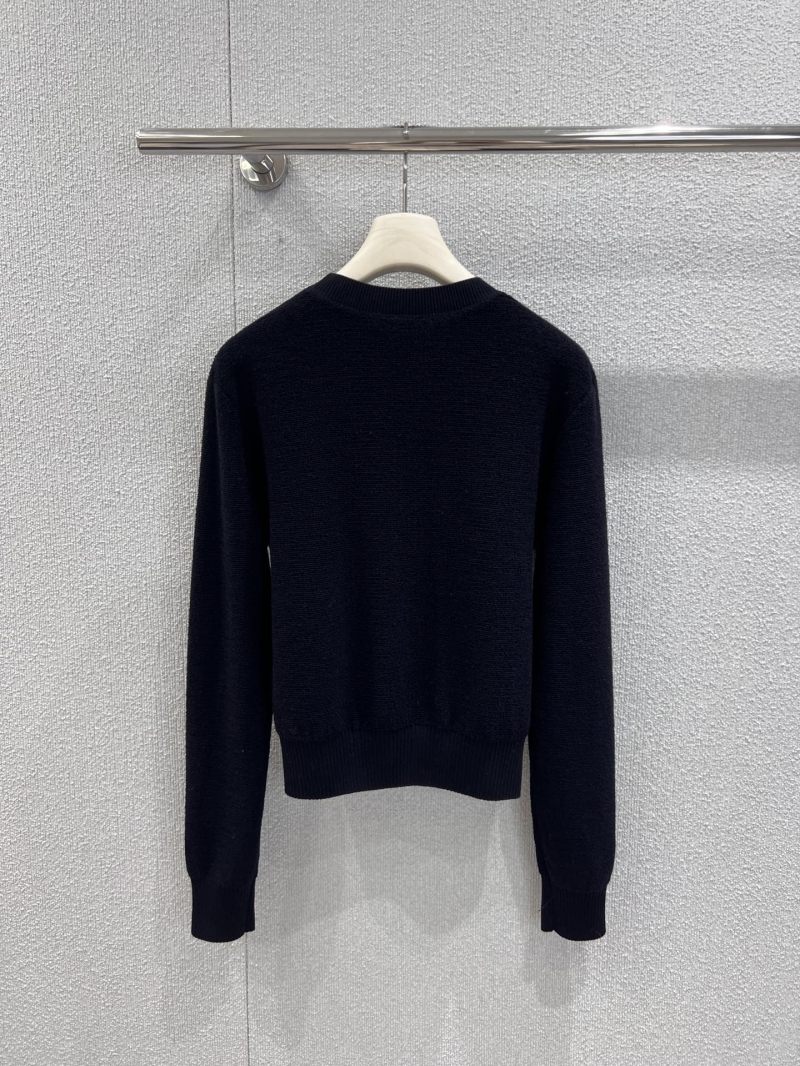 Loewe 25FW Early Autumn Letter Embroidered Wool Crewneck Sweater | Dark Navy Blue | Relaxed Fit | Cropped Hem