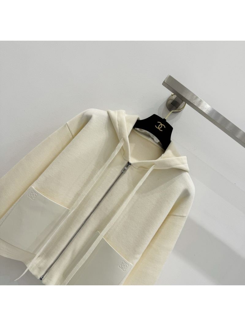 Loewe Cropped Hoodie in Creme - Minimalist Luxury with Leather Patch Pockets