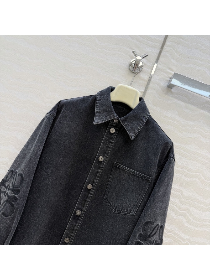 Loewe Vintage Washed Denim Oversized Anagram Jacket - Dark Grey