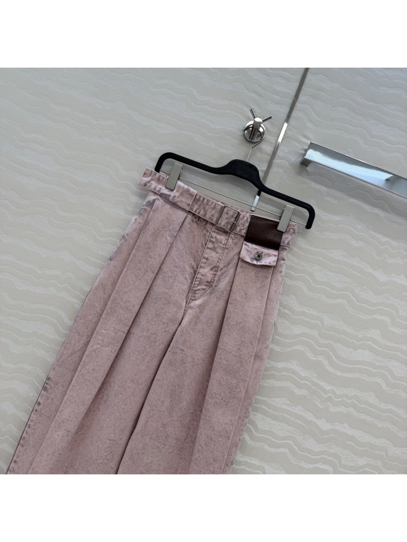 Loewe Opulent Custom Twill Cotton Denim High-Rise Wide-Leg Trousers in Washed Mousse Pink
