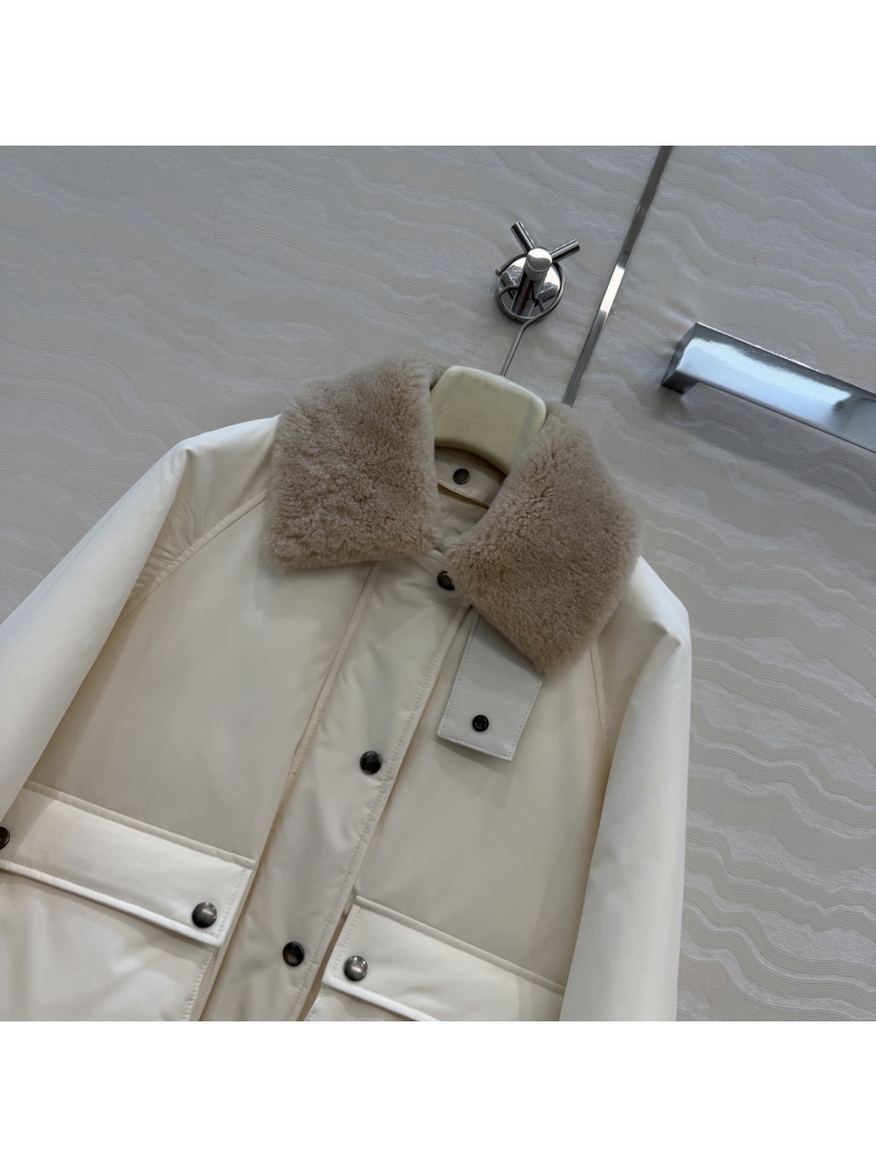 Loewe Signature Luxe Cropped Down Jacket with Detachable Genuine Lambskin Fur Collar