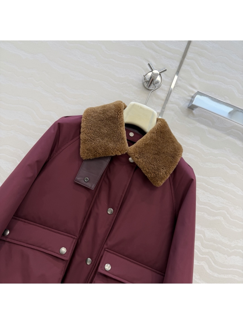 Loewe Detachable Lambskin Shearling Cropped Down Jacket - Burgundy
