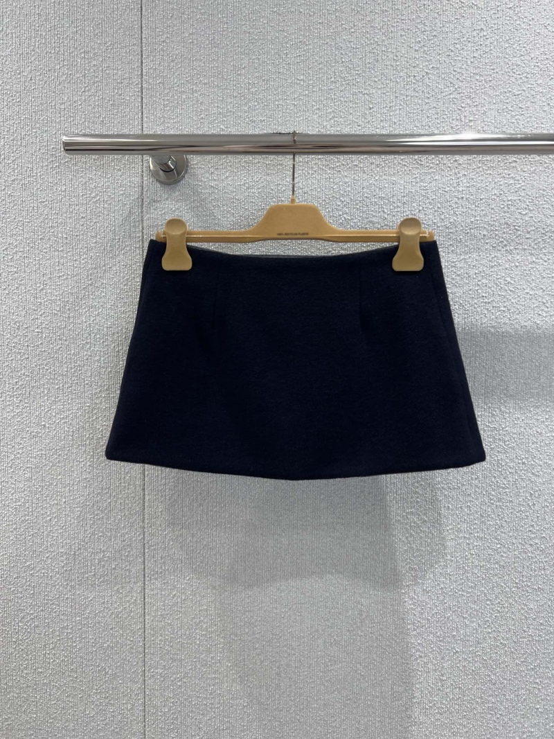 Miu Miu Asymmetrical Wrap Mini Skirt - Dual-Tone Wool Blend & Navy Velvet-Like Fabric, Short & Flirty Design