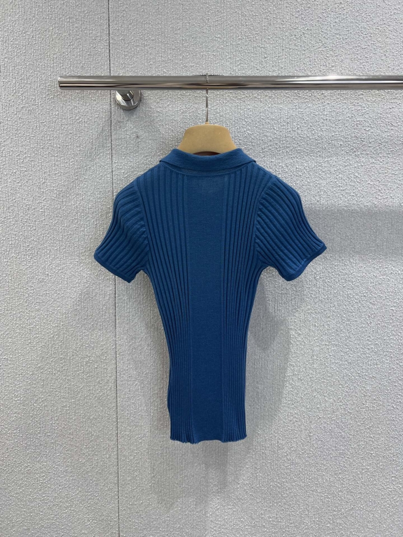 Miu Miu Short-Sleeve Polo Shirt in Rich Navy Blue, Ribbed Knit Fabric with Embroidered Logo