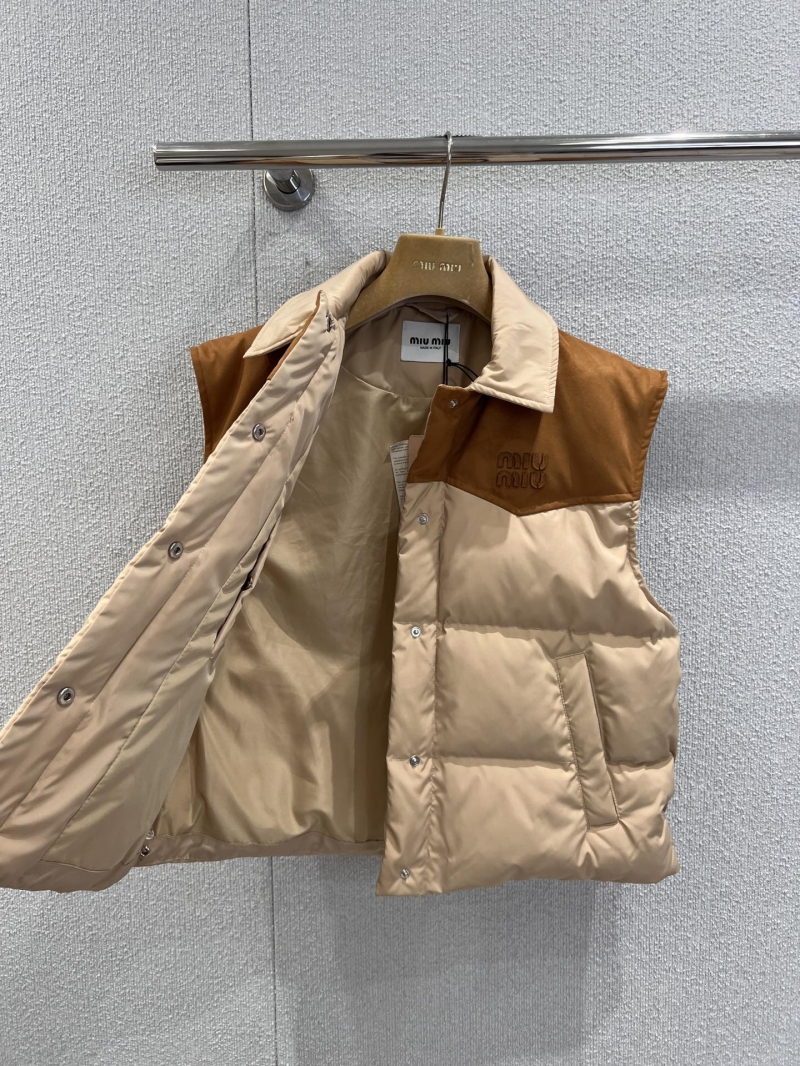 Miu Miu Quilted Puffer Vest with Leather Trim and Collar | Two-Tone Luxury Outerwear | 90% White Duck Down Filled | Layering Essential