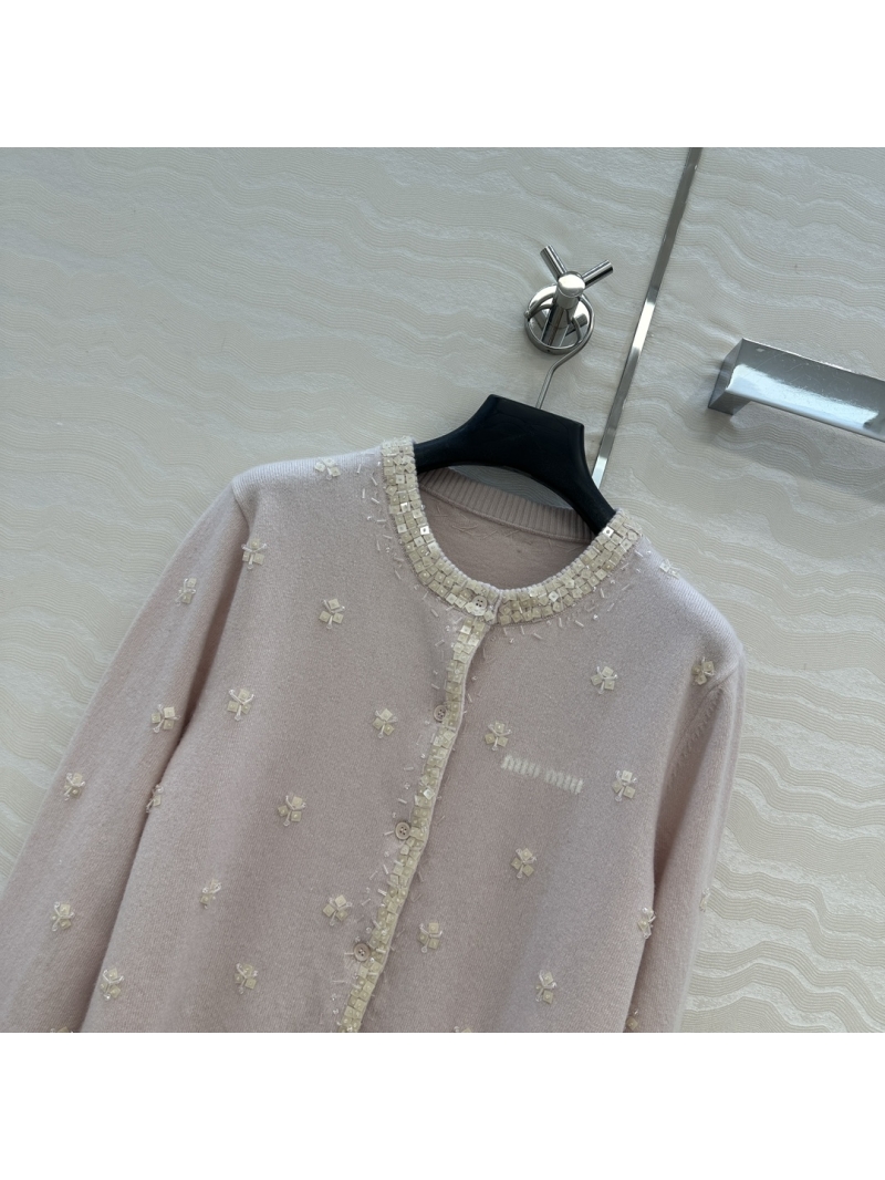 Miu Miu Wool Blend Embellished Cropped Cardigan | Hand-Placed Rhinestones & Floral Motifs