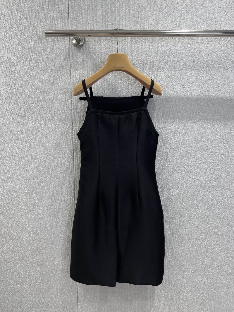 Miu Miu Signature A-Line Sleeveless Dress in Matte Black Satin with Bow Detail