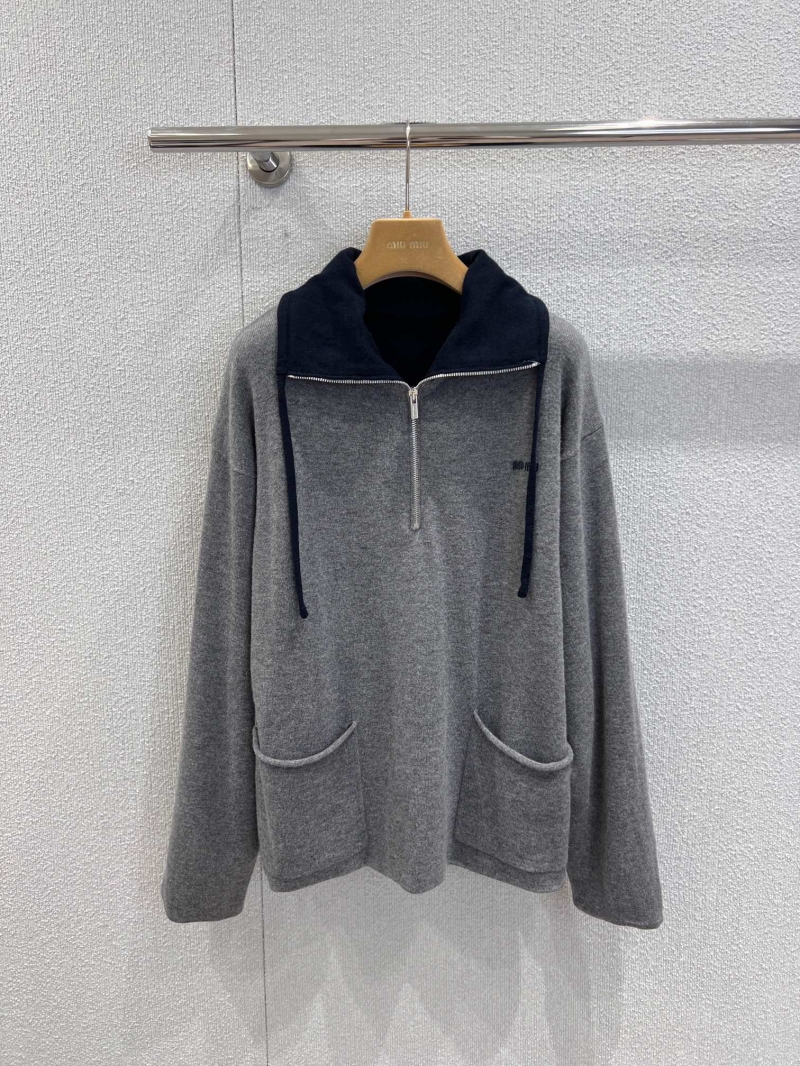 Miu Miu Oversized Half-Zip Cashmere Pullover in Heather Gray | Featherlight Goat Cashmere, Drop Shoulder, Relaxed Fit