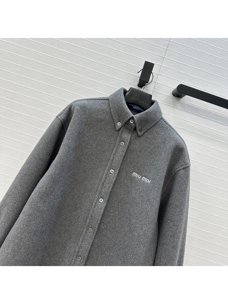Miu Miu Plush Technical Fleece Charcoal Grey Oversized Shirt Jacket