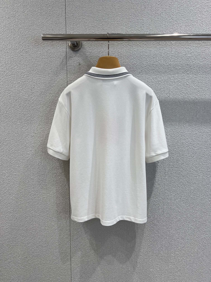 Miu Miu Signature White Polo Top with Diagonal Zipper, Black Tipping, and Relaxed Fit