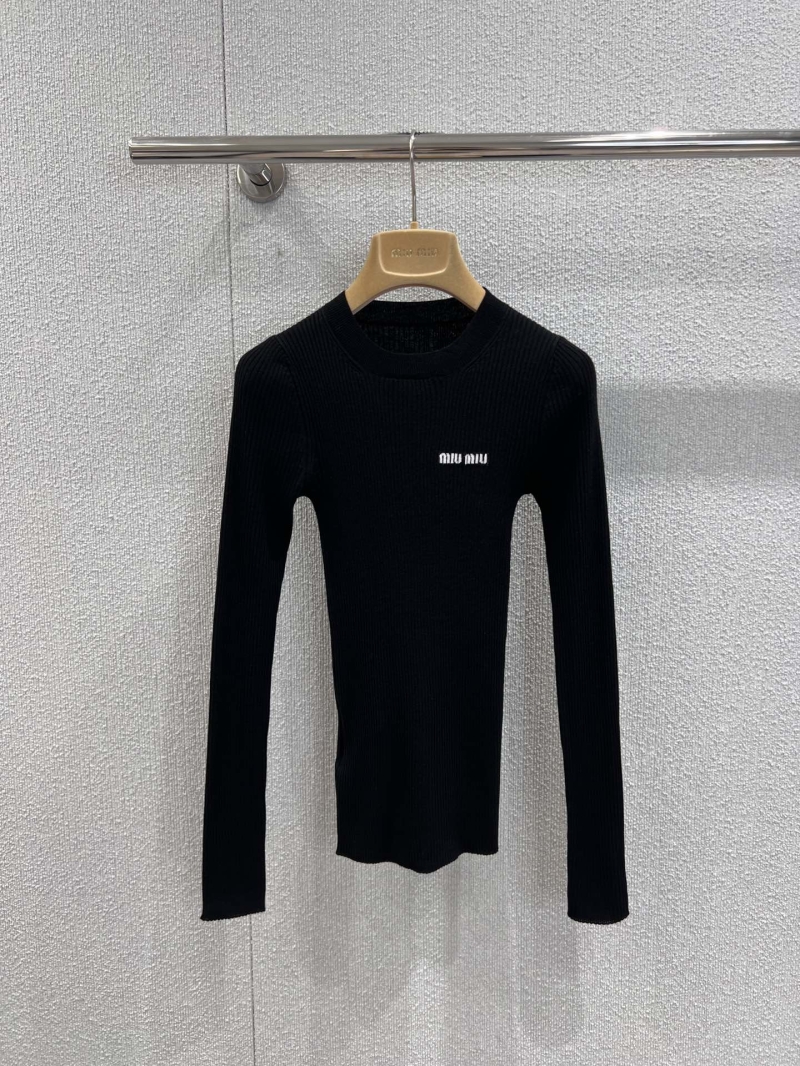 Miu Miu Black Cashmere Blend Slim-Fit Knit Top | Signature Logo Jacquard, Cloud-Soft Texture