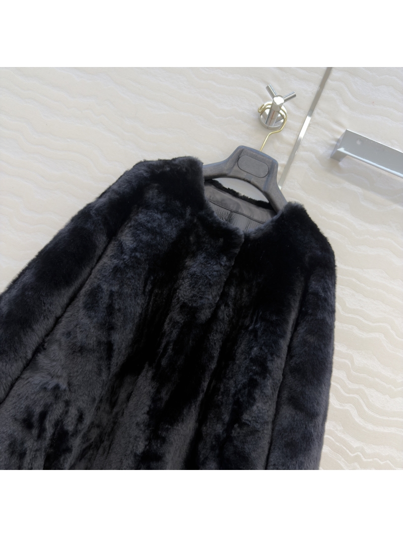 MaxMara Exquisite Spanish Lamb Shearling Coat | Round Neck Silhouette, Hand-Stitched Leather Trim