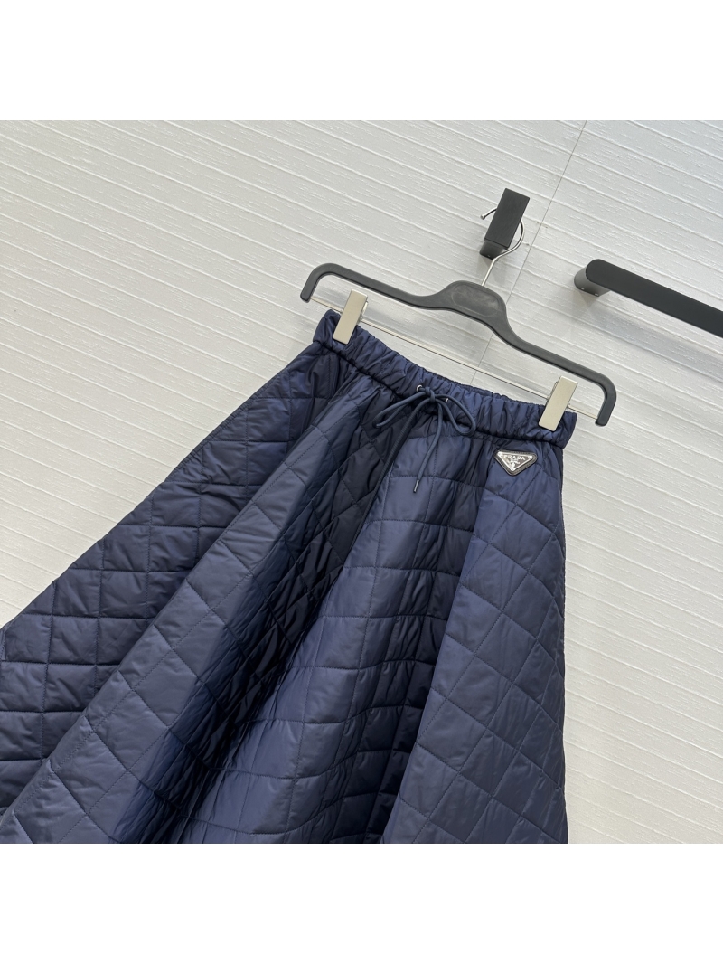 Prada Diamond-Quilted Nylon Skirt – Navy Blue, A-Line Silhouette, Adjustable Waist