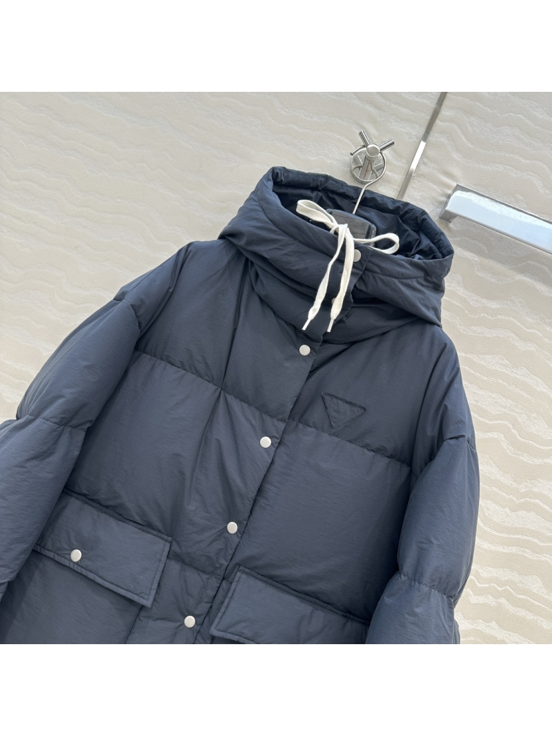 Prada Oversized Goose Down Puffer Coat with Adjustable Waist