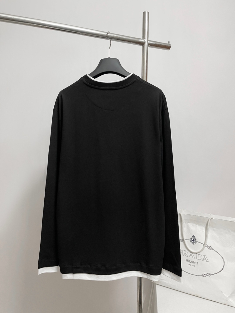 Prada Black Mock Layer Long-Sleeve T-Shirt | Oversized Crew Neck | Luxury Streetwear