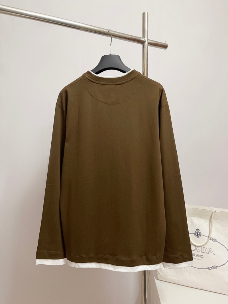 Prada New Color-Block Crew Neck Long-Sleeve Sweatshirt - Olive Brown, Oversized Relaxed Fit, Contrast Layering Detail