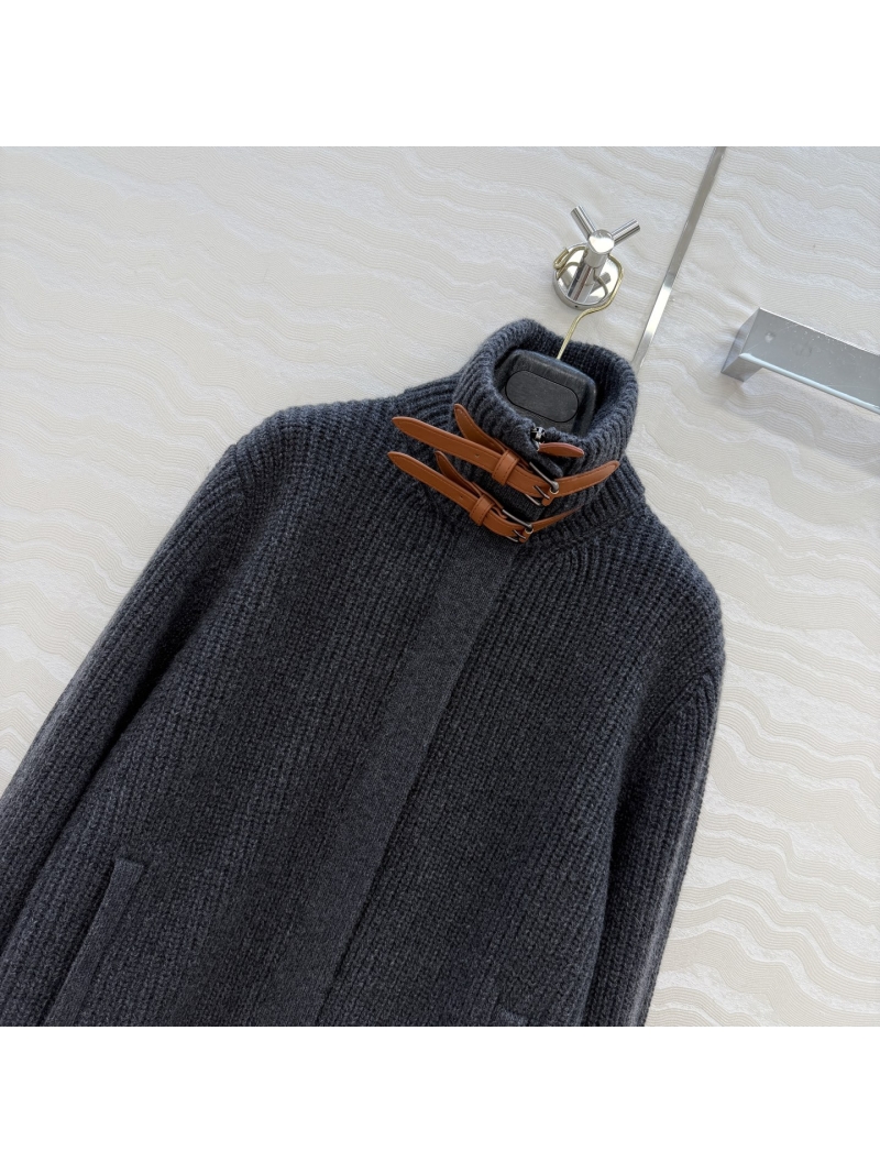 Ralph Lauren Purple Label Luxury 100% Cashmere Cardigan in Deep Grey, High-Neck with Leather Strap Accents, Classic Fit