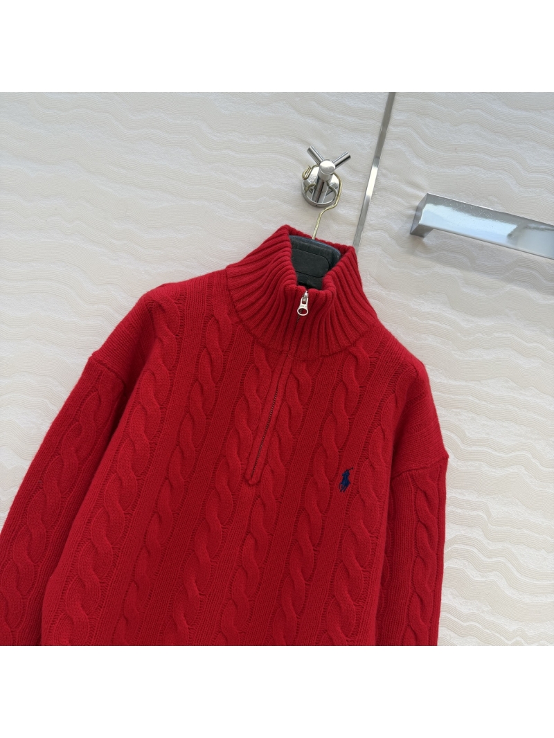 Ralph Lauren Wool Cashmere Half-Zip Cable-Knit Sweater in Rich Red | Premium Soft Knit, Stand Collar, Embroidered Logo, Relaxed Fit