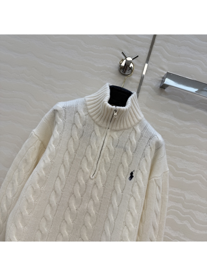 Ralph Lauren Cable-Knit Half-Zip Sweater in 90% Wool & 10% Cashmere, White