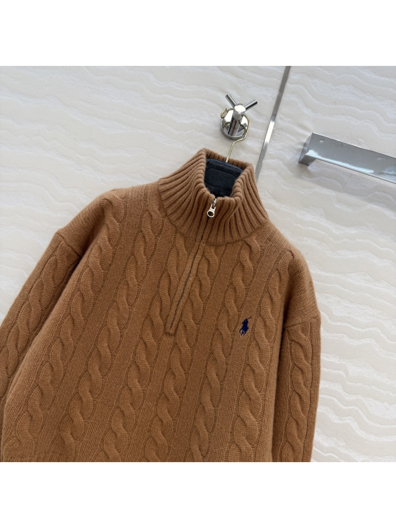 Ralph Lauren Cable-Knit Half-Zip Sweater in 90% Wool 10% Cashmere - Brown