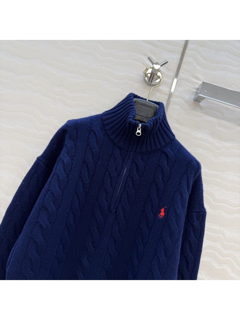 Ralph Lauren Navy Blue Half-Zip Cable-Knit Sweater – 90% Wool & 10% Cashmere, Timeless American Style, Relaxed Fit