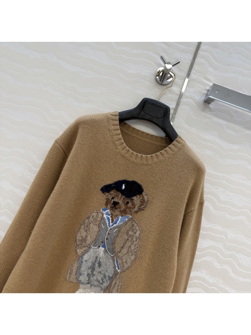 Ralph Lauren Timeless Camel Polo Bear Sweater | Opulent 90% Wool 10% Cashmere Knit with Signature Intarsia and 3D Embroidery