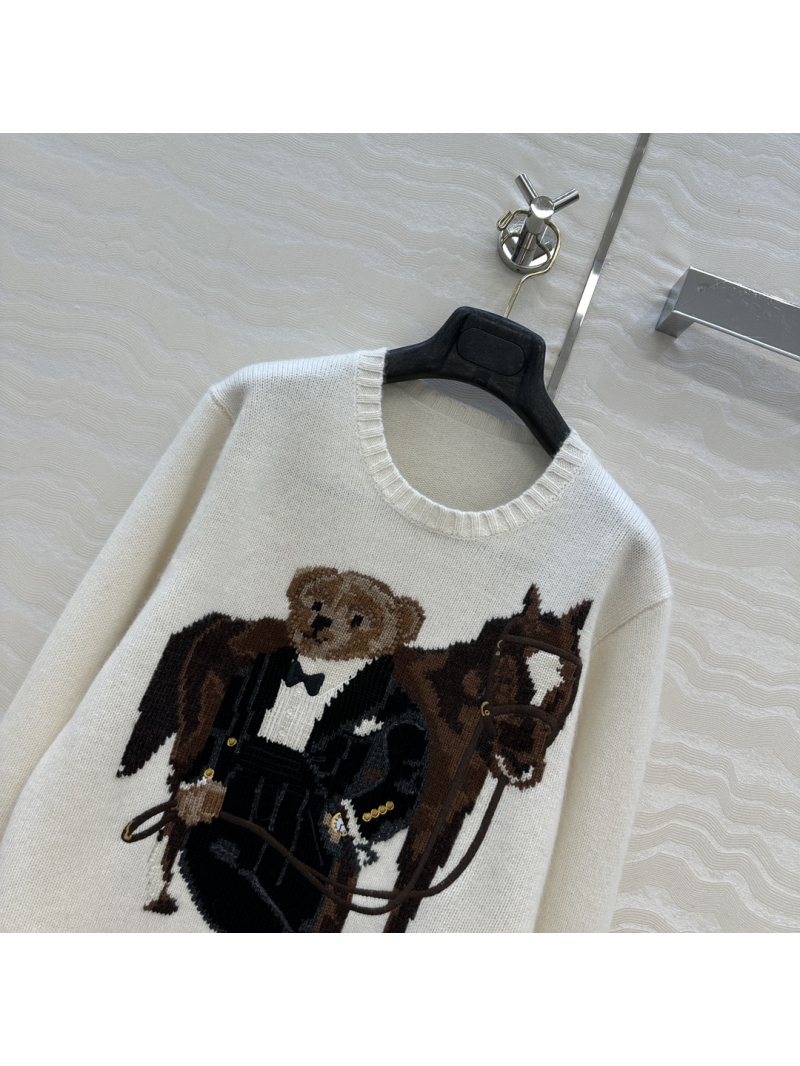 Ralph Lauren Alpaca Wool Equestrian Polo Bear Sweater - Handcrafted Intarsia and 3D Embroidery, Timeless Relaxed Fit