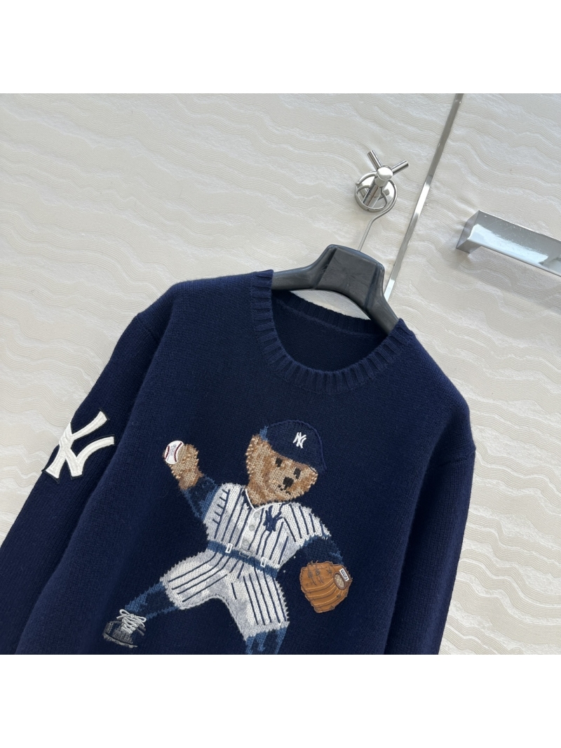 Ralph Lauren Signature 100% Imported Wool Pullover: Exquisite Polo Bear Baseball Intarsia Sweater (Deep Navy)