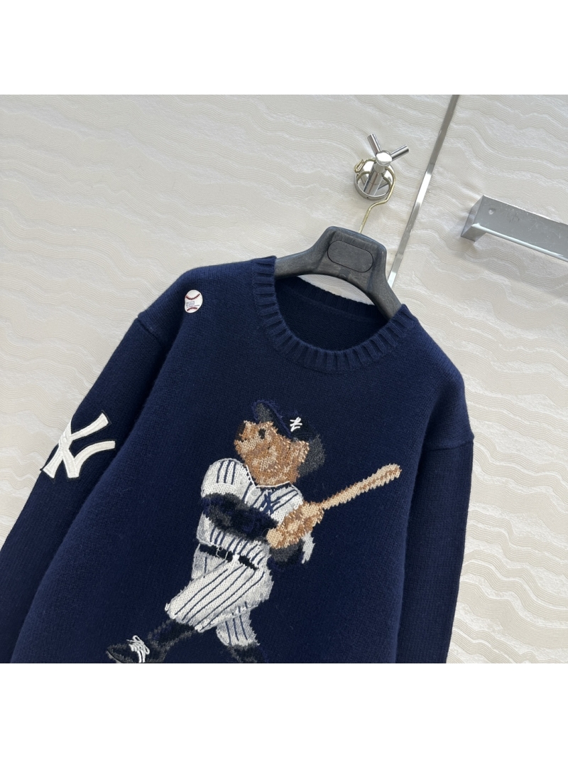 Ralph Lauren Signature 100% Wool Pullover Sweater: Navy Baseball Polo Bear Intarsia Knitwear