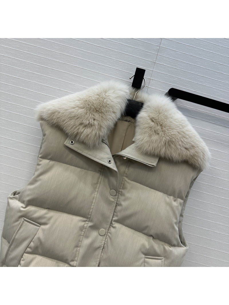 Yves Saint Laurent x Loro Piana Fox Fur Collar Down Vest in Tencel Wool Blend