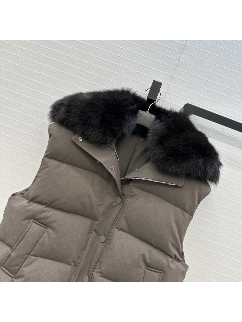 Yves Saint Laurent x Loro Piana Luxe Fox Fur Collar Down Vest - Premium Tencel Wool Blend, 90% White Goose Down Fill, Relaxed Fit, Three Colors