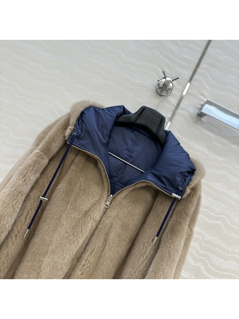 Saint Laurent Reversible Mink Fur Hooded Coat - Vintage Style Double-Faced Luxury Jacket