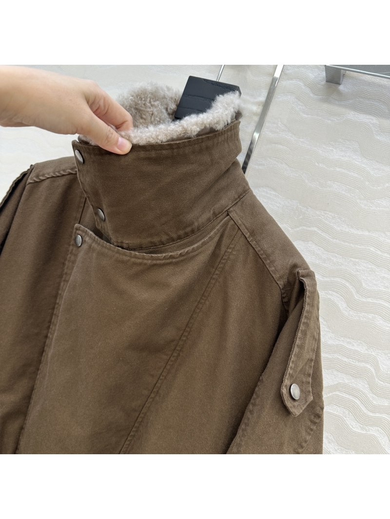 Saint Laurent SLP Military-Style Down Jacket with Spanish Lamb Fur Collar & Detachable Liner