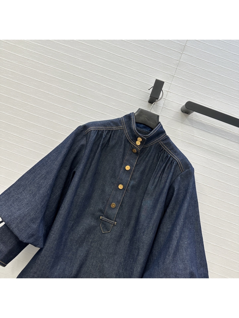 Zimmermann Starry Night Black Denim Shirt with Vintage Metal Buttons and Puff Lantern Sleeves